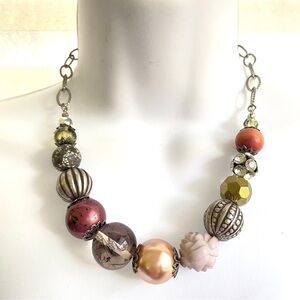 COOKIE LEE Chunky Bead Silvertone Necklace